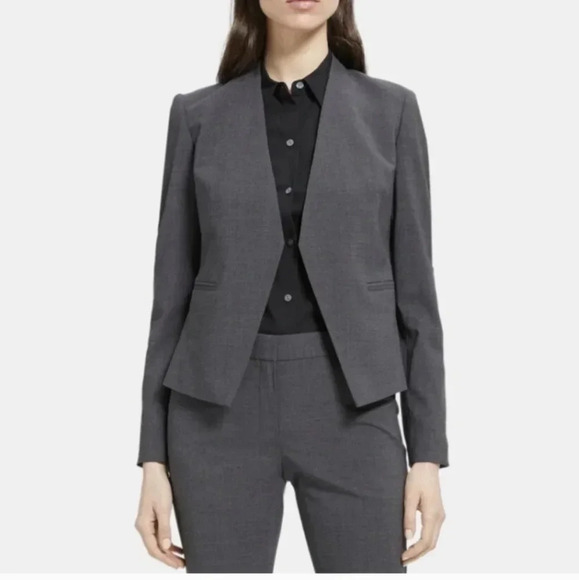 Theory Gray Wool Blazer Lanai Sevona Size 0 Open Blazer Pockets - Picture 1 of 8